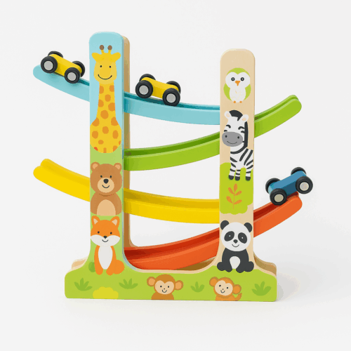 Houten auto rollerbaan met 6 autos - Afbeelding 2