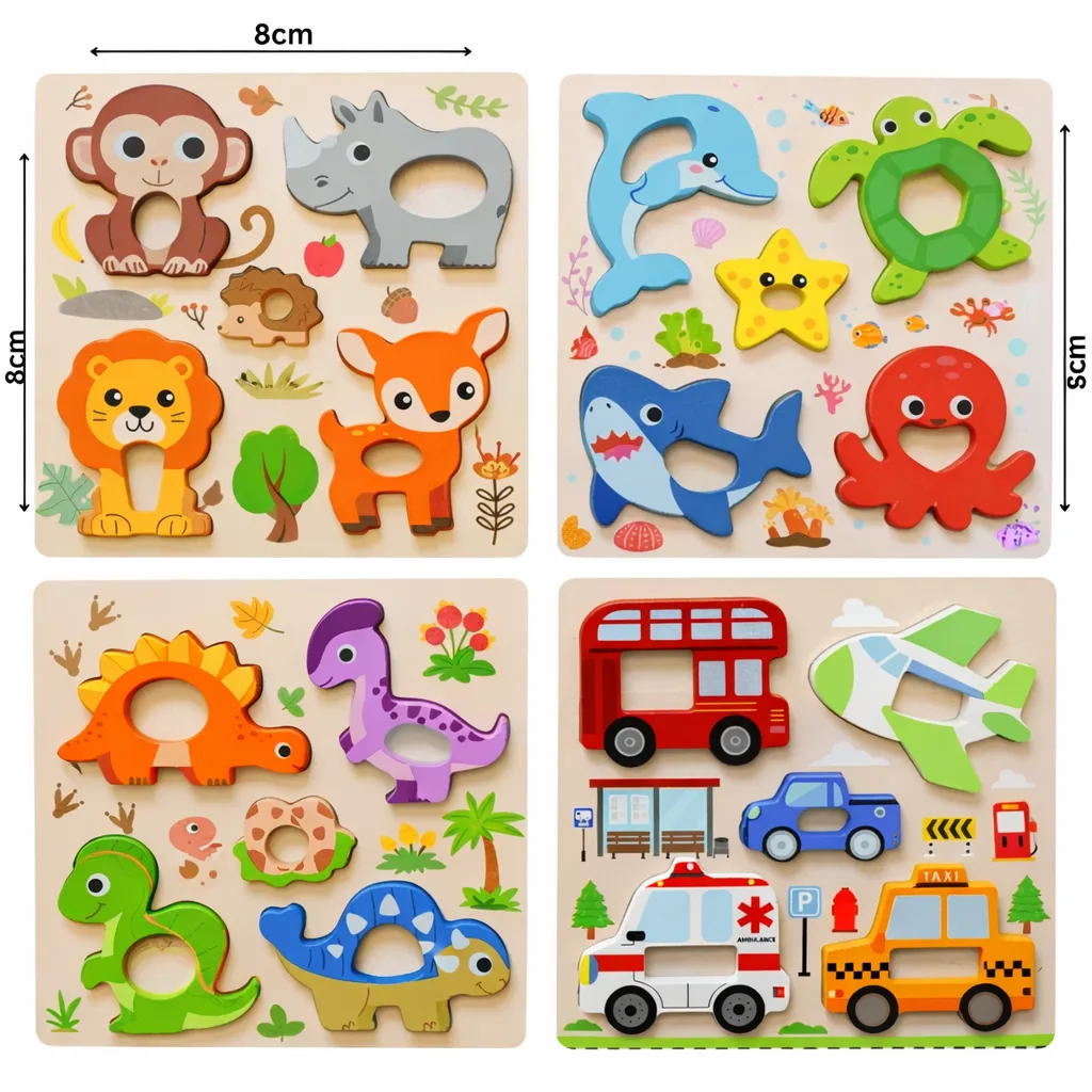 Houten Puzzelset 4 stuks voor Kinderen - Afbeelding 2