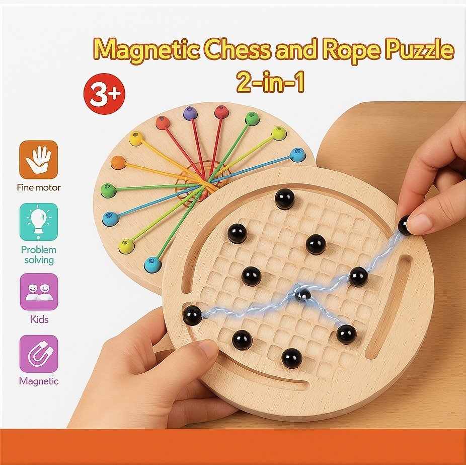 Magnetisch schaak- en touwpuzzel 2-in-1
