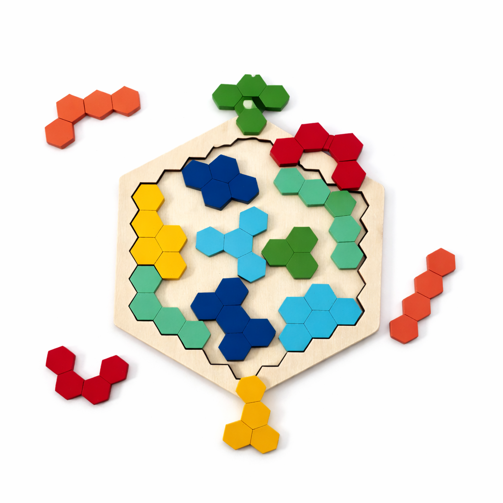 Houten Hexagon Puzzel Set van 2 - Afbeelding 4