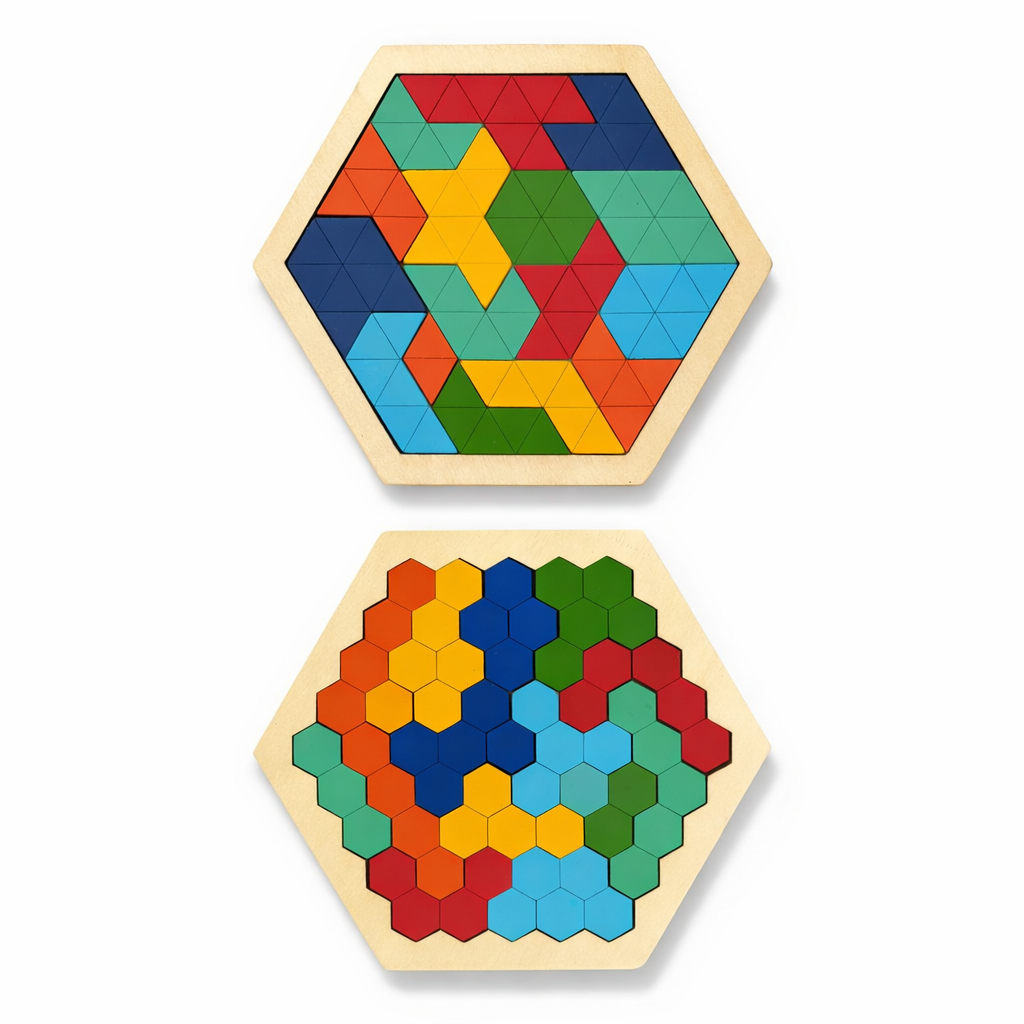 Houten Hexagon Puzzel Set van 2