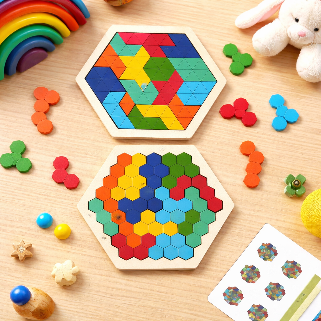 Houten Hexagon Puzzel Set van 2 - Afbeelding 5