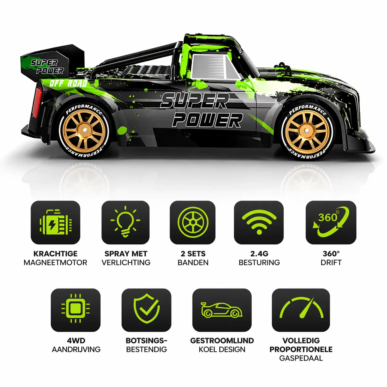 RC Mamba Green – 4WD Drift Truck - Afbeelding 3